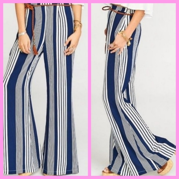 Show Me Your MuMu Pants - Show Me Your MuMu Striped Wide Leg Flares